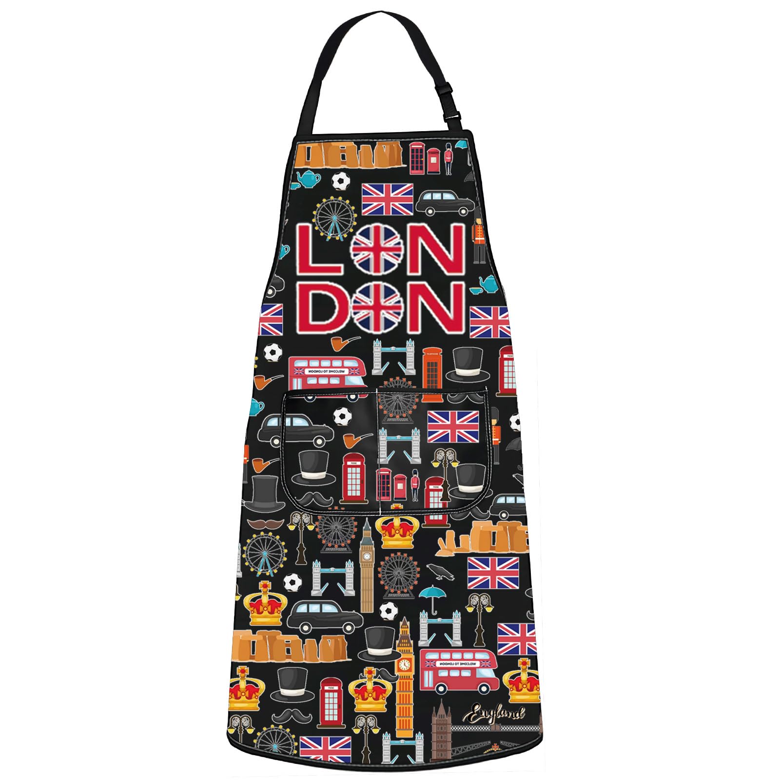 WZMPA England London Cooking Apron London Cook Gift United Kingdom London Chef Adjustable Apron London Family Kitchen Gift, London Ap