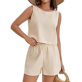 ONFERS Linen Short Sets for Women Summer Outfits Sleeveless Tank Top High Waisted Shorts Lounge Sets