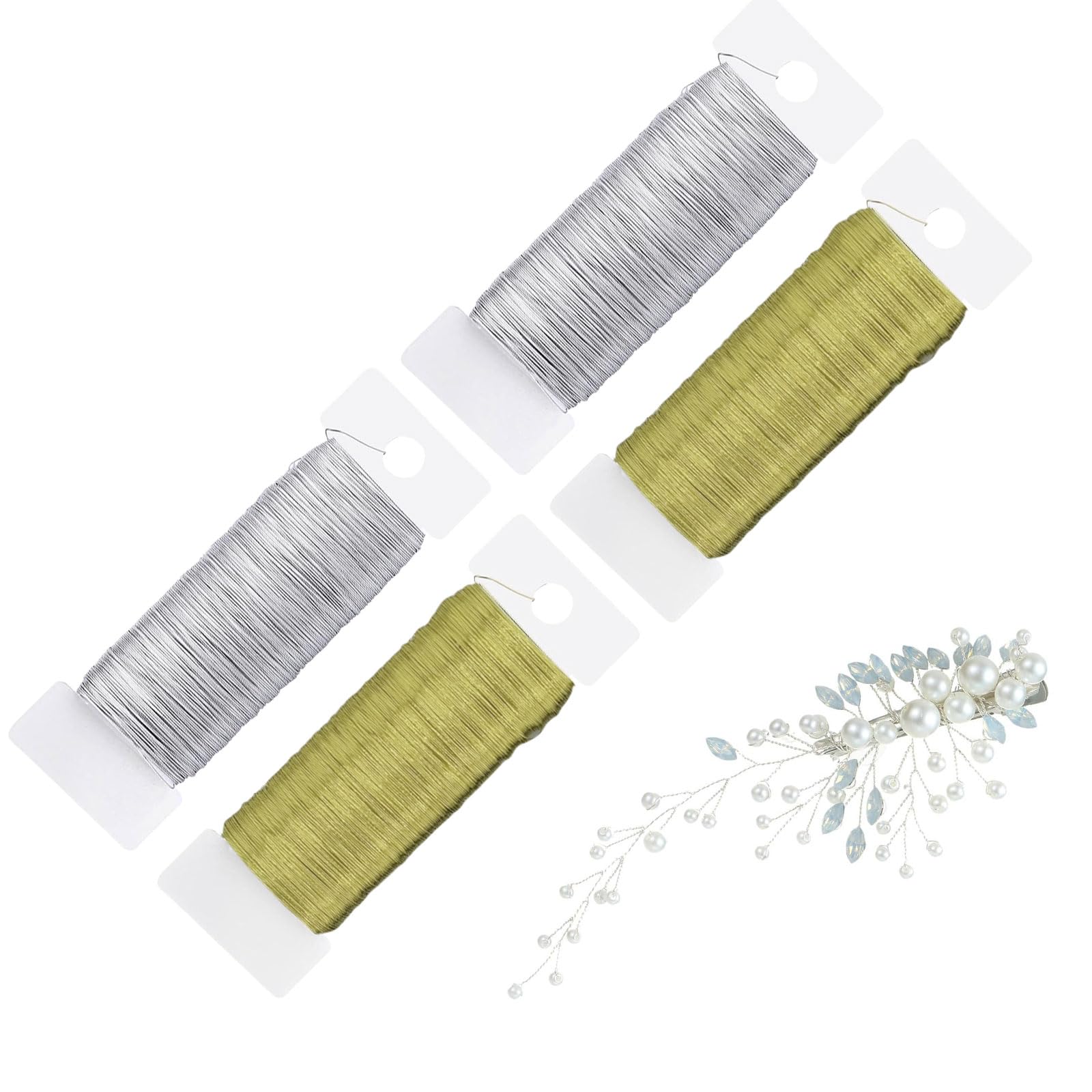 Jewellery Wire - 4 Rolls 0.35 mm Gold Silver Wire for Jewellery Making, Craft, Florist, DIY Flower Arrangement, Wedding, Bouquets