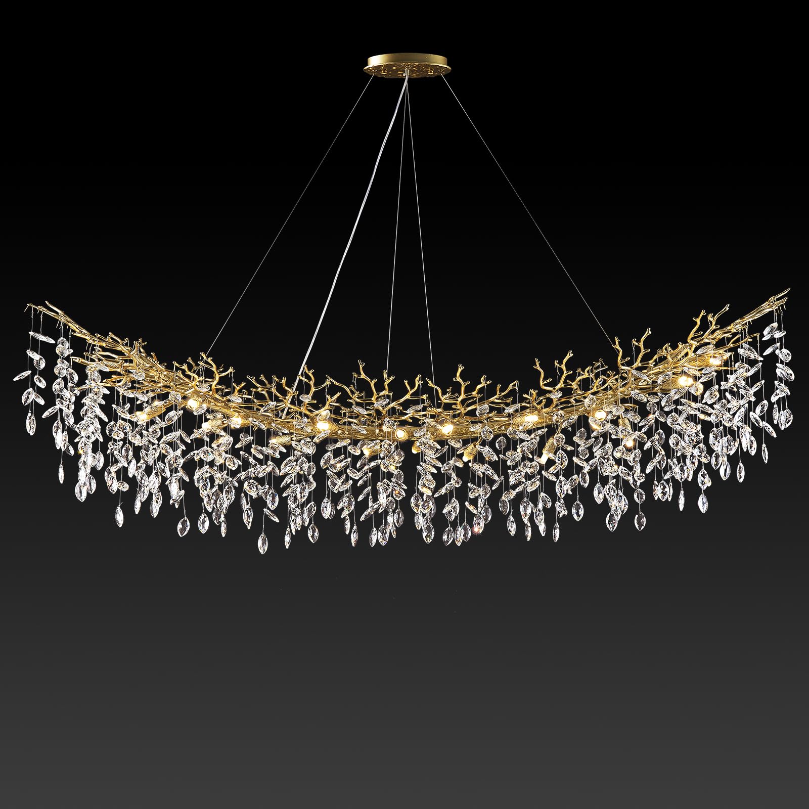Photo 1 of kvtinmty Modern Crystal Gold Chandelier,72" Large Rectangular Chandeliers for Dining Room, Tree Branch Crystal Lving Room Chandelier,Dining Room Over Table Chandeliers,Fixture Height-Adjustable