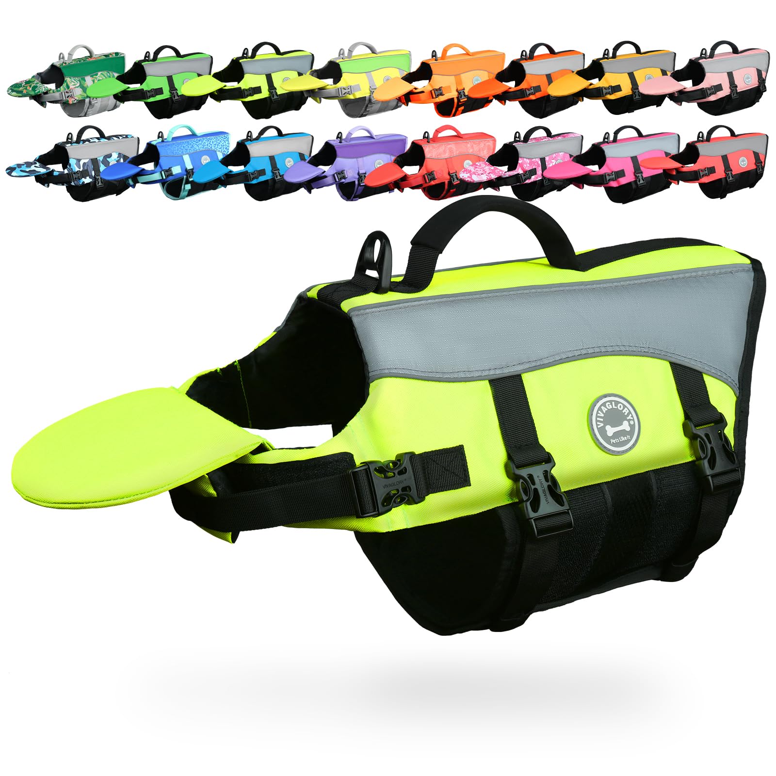 VIVAGLORY Front Float Dog Life Jacket, Dog Buoyancy Aid for Swimming & Boating, Life Vest with Chin Float & Handle, Ripstop & Buoyancy for Doggy, XXS, Bright Yellow — image 1