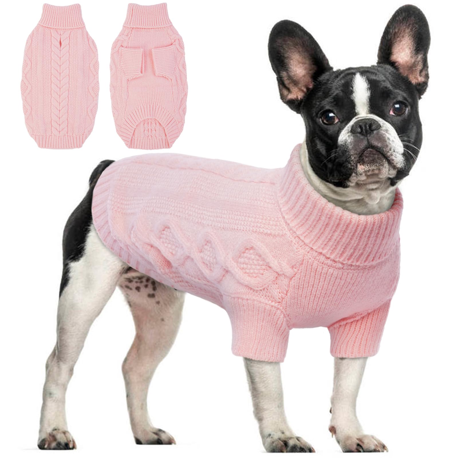 Hjumarayan Dog Jumper Medium, Knitted Jumpers for Medium Dogs, Warm Pet Clothes Outfit for Winter Outdoor, Soft Sweater Thick Coat for French Bulldog, Cocker Spaniel, Pink L — image 1