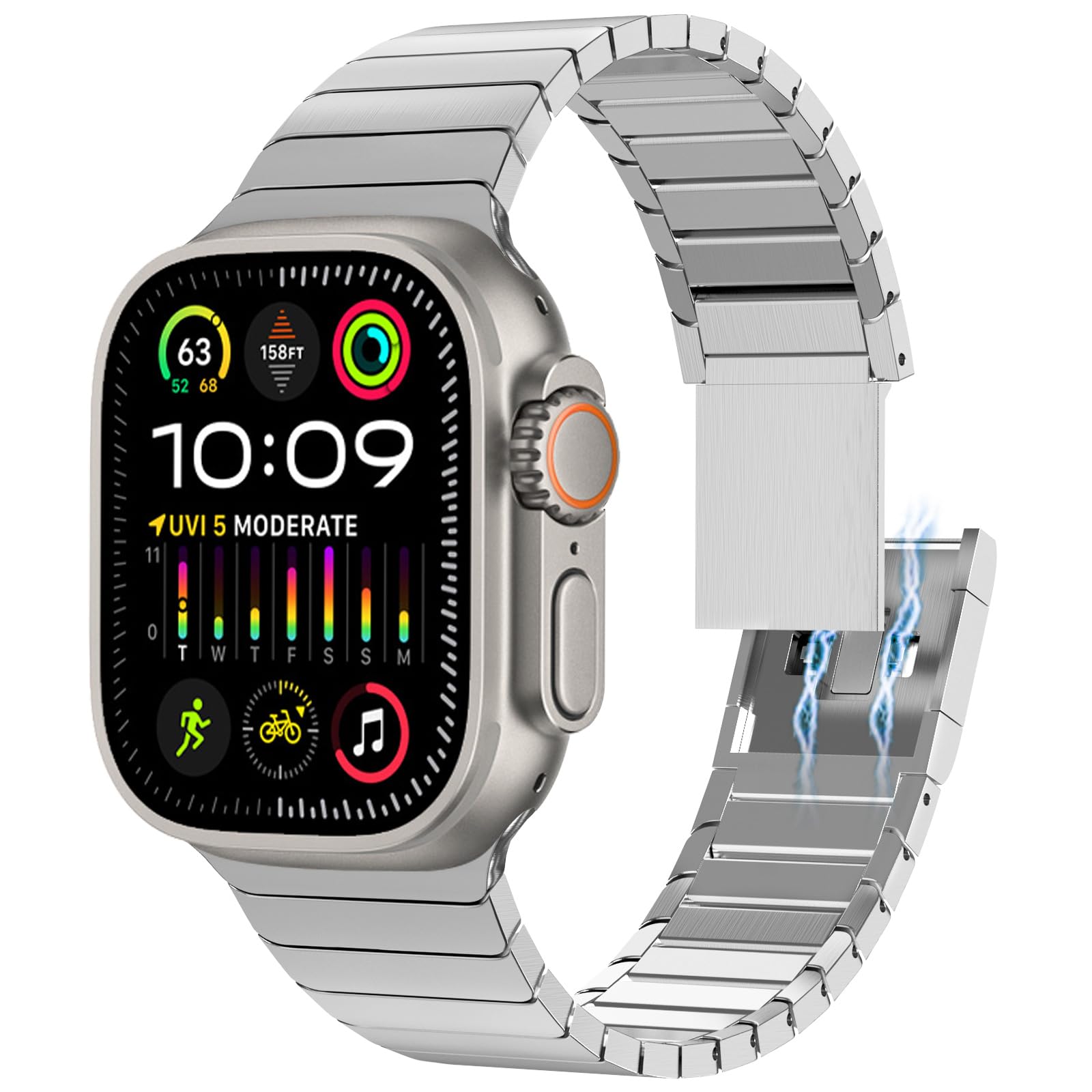 KADES Stainless steel Strap for Apple Watch 49mm 46mm 45mm 44mm 42mm(series 3),Metal band for iWatch Ultra 3/ Ultra 2/ Ultra/Series 11 10 9 SE 8 7 6 5 4 3 2 1,Silver with with Magnetic Clasp