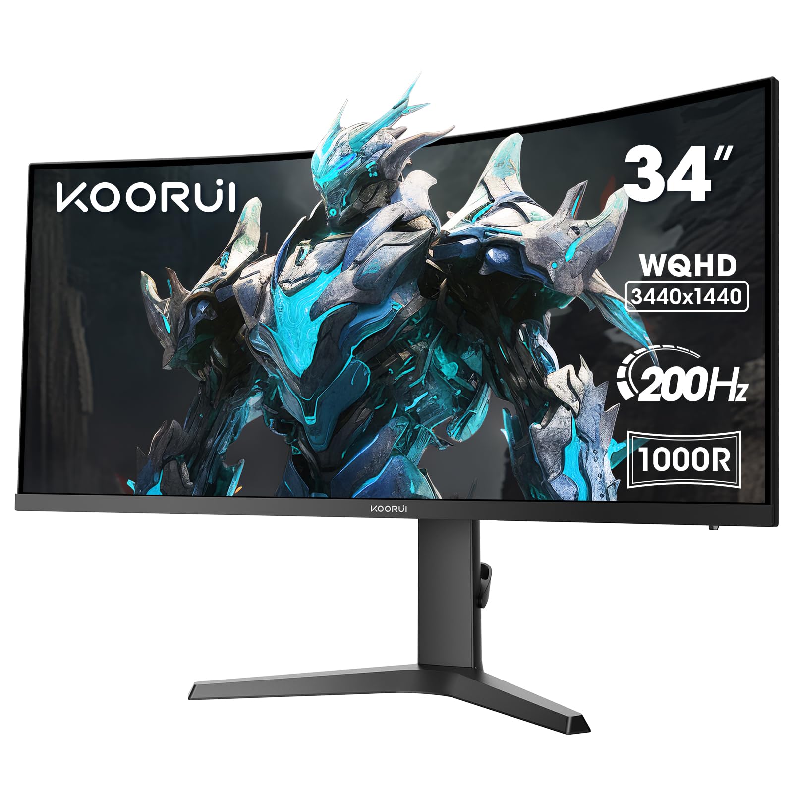 KOORUI 34E6UC 34 Zoll Ultrawide Curved Gaming Monitor, PC Bildschirm 200Hz, 1MS HDR 400, 1000R, UWQHD 3440x1440, Adaptive Sync, 2xHDMI & Display Port, VESA 75x75mm, DCI-P3 90% Höhenverstellbar