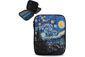 Vanideaoty Starry Night Crochet Hook Case with Web Pockets Crochet Hook Organizer Portable Storage for Airports and Parks Lightweight