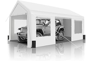GARTOO Upgrade 10' x 20' Heavy Duty Carport - Extra Large Outdoor Shelter with Roll-up Ventilated Windows & Side Doors, Portable Garage for Car Boat Truck Auto Motorcycle Outdoor Events Party, White