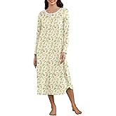 Ekouaer Women's Long Sleeve Nightgown Long Sleepshirt Henley Nightgowns Full Length Sleep Dress with Pockets S-3XL