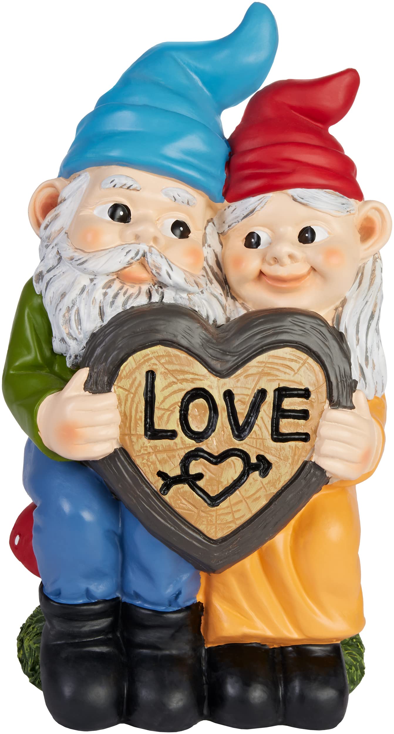 BRUBAKER Garden Gnomes Lovers - Dwarf Couple in Love on Fly Agaric with Love Heart - Funny Garden Figurines - Weatherproof Decoration for Garden Camping and Outdoor - 9.5 inches tall