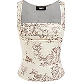 CIDER Women Square Neck Tank Tops Sleeveless Ruched Floral Cute Going Out Summer Trendy Crop Top