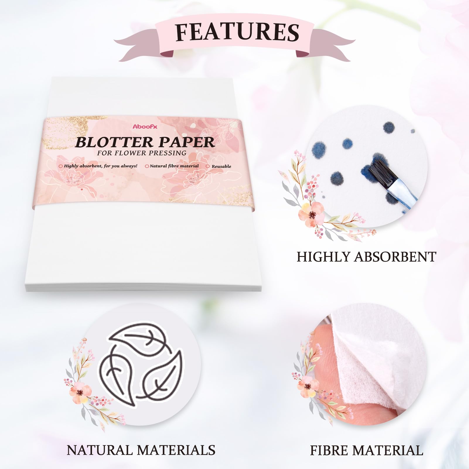Aboofx 26 Sheets Blotting Paper for Flower Press, Large A4 Highly Absorbent and Reusable Blotter Papers for Flower Press Herbarium Craft 8.26 x 11.8 inch Blotter Paper Sheets