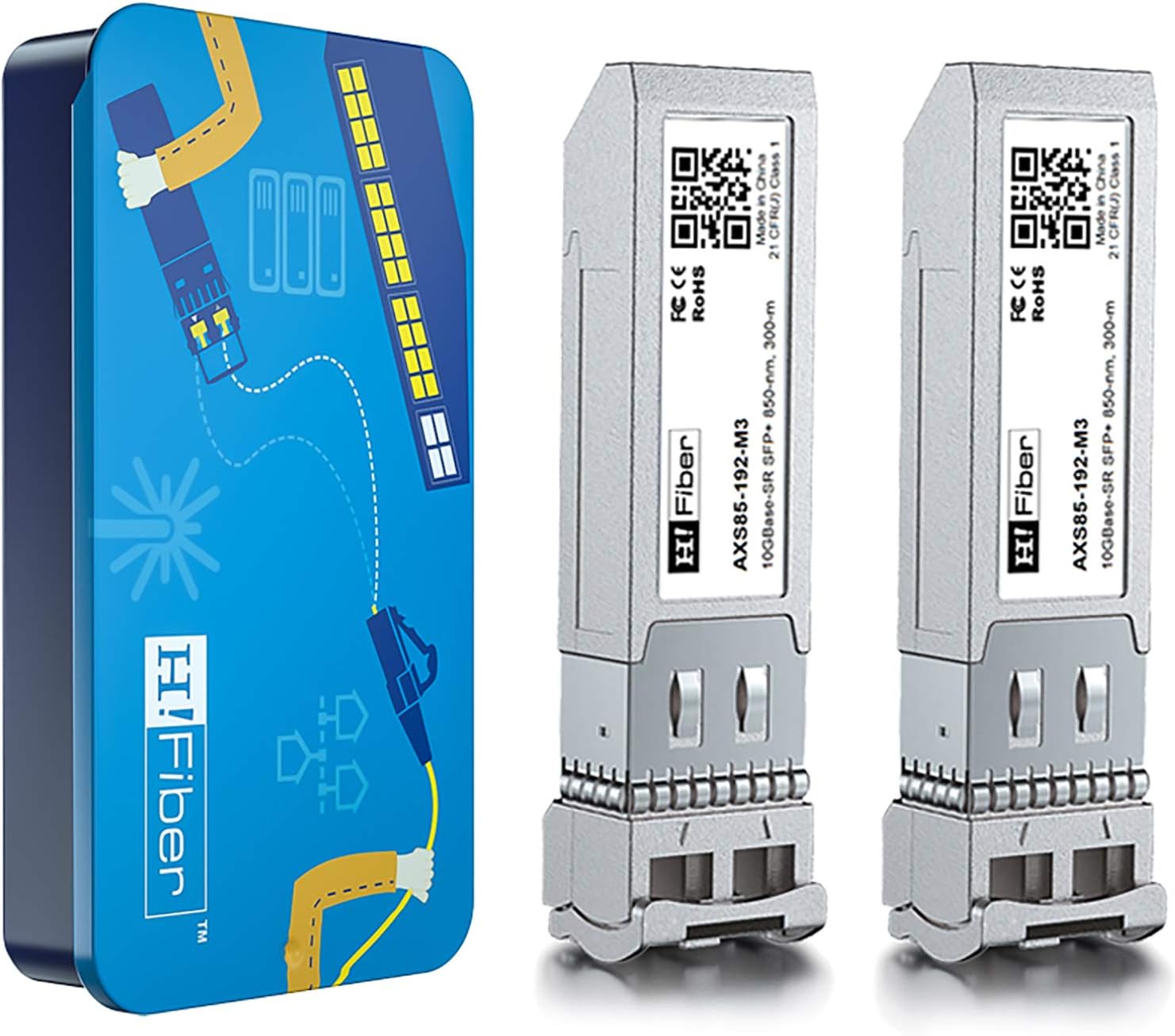 2Pack H!Fiber.com 10Gb SFP+ Multimode Transceiver(300m, 850nm), 10Gbase SFP+ SR LC Module for Intel E10GSFPSR, Ubiquiti, Netgear