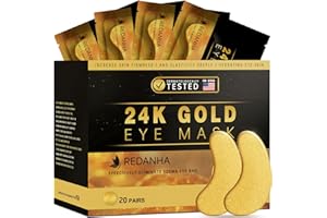 REDANHA 20 Pairs 24K Gold Under Eye Patches Face Masks Dark Circles Puffy Eye Bags Collagen Skincare Spa Trip Gift Eye Mask