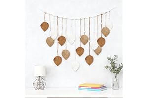 DUZFOREI 30 x 50 Inch Bohemian Feather Wall Art Decor, Cotton Rope Macrame Wall Hanging Tapestry, Hand-Woven Wooden Bead Leaf