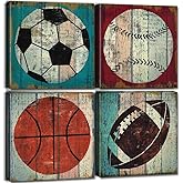 Boys Room Wall Art Sports Decor Vintage Baseball Soccer Basketball Football Pictures for Kids Bedroom Toddler Nursery Balls C
