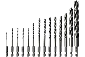 NordWolf 14-Piece Metric Brad Point Wood Drill Bit Set for Carpenter Woodworking, Double Flutes Design with 1/4" Hex Shank for Drills & Impact Drivers, Sizes 2mm to 12mm