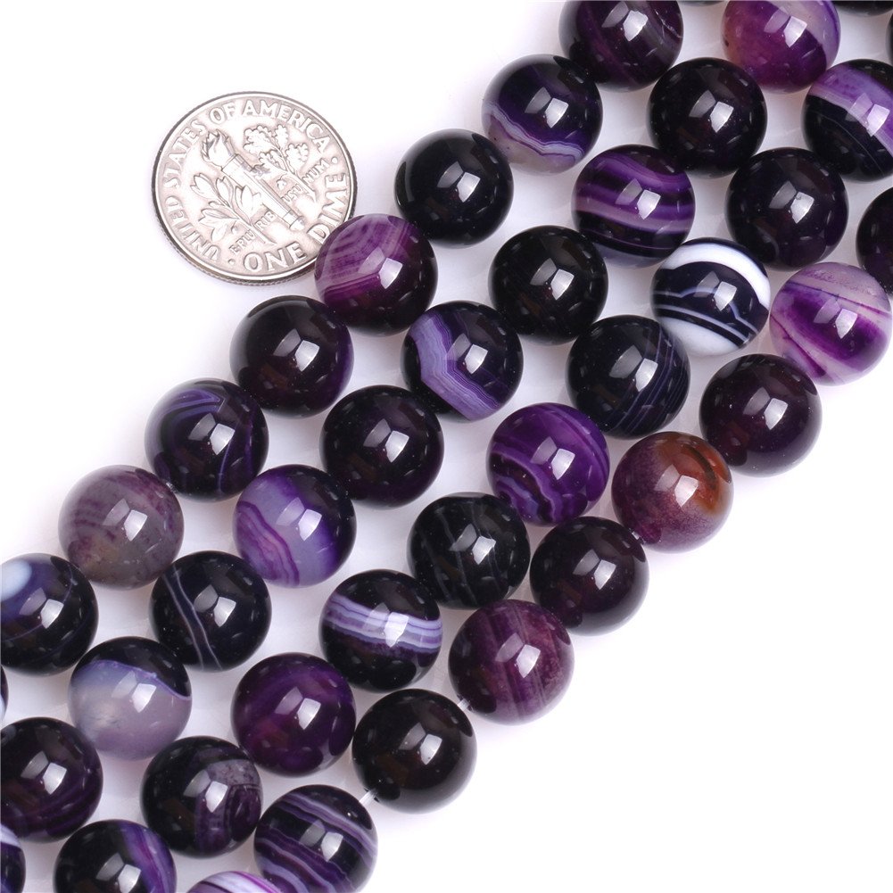 GEM-inside 10mm Purple Banded Agate Semi Precious Gemstone Round Loose Beads for Jewellery Making DIY Handmade Craft Supplies 15"