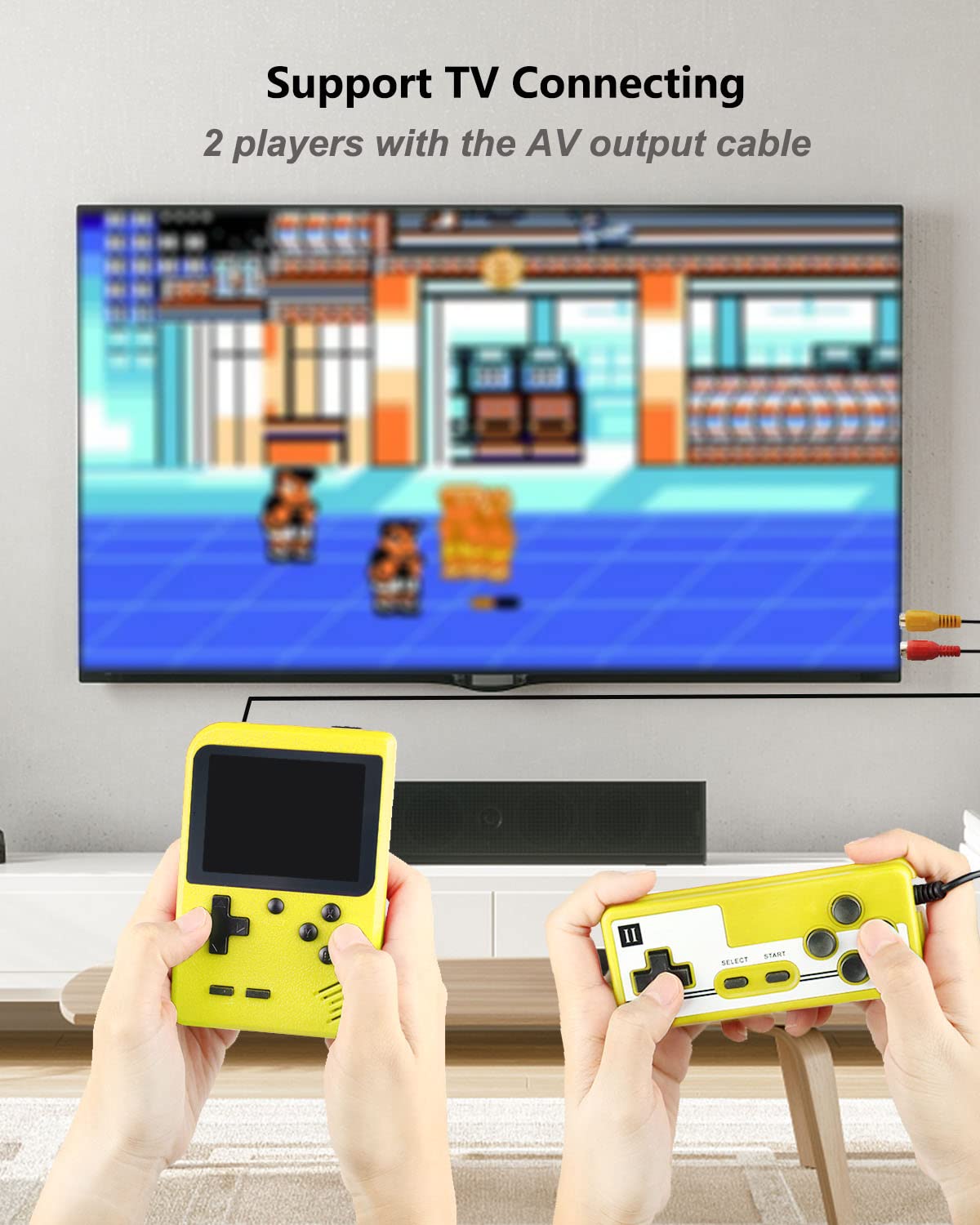 Hikonia Handheld Game Console,Portable Retro Video Game Console with 500 Classical Games,3.0 Inches Screen,1020mAh Rechargeable Battery,Support for TV & Two Players,Gift for Kids & Adult(Yellow)