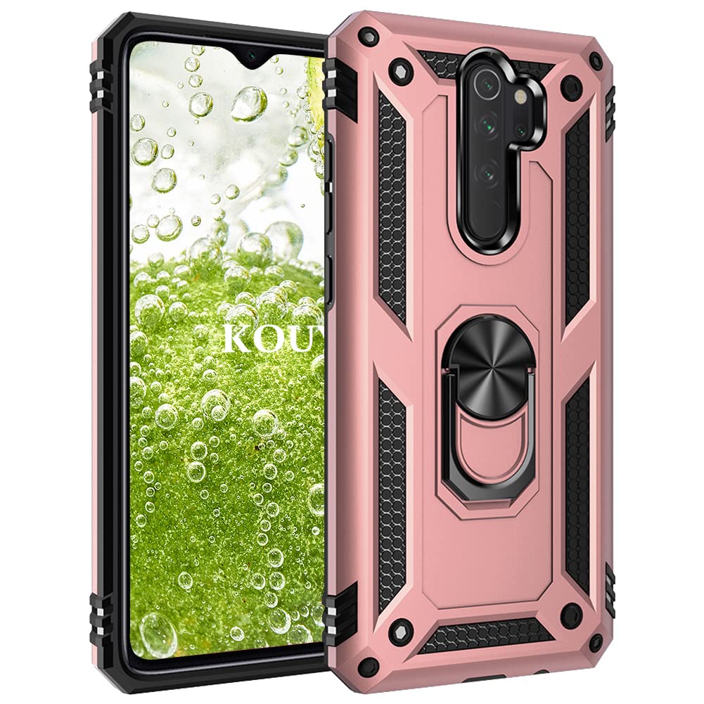 KOUYI Compatible with Xiaomi Redmi Note 8 Pro Case, Full Body Silicone TPU Gel Personalised Shockproof Tough Armour Phone Cover with Ring Holder Kickstand for Xiaomi Redmi Note 8 Pro (Rose Gold)