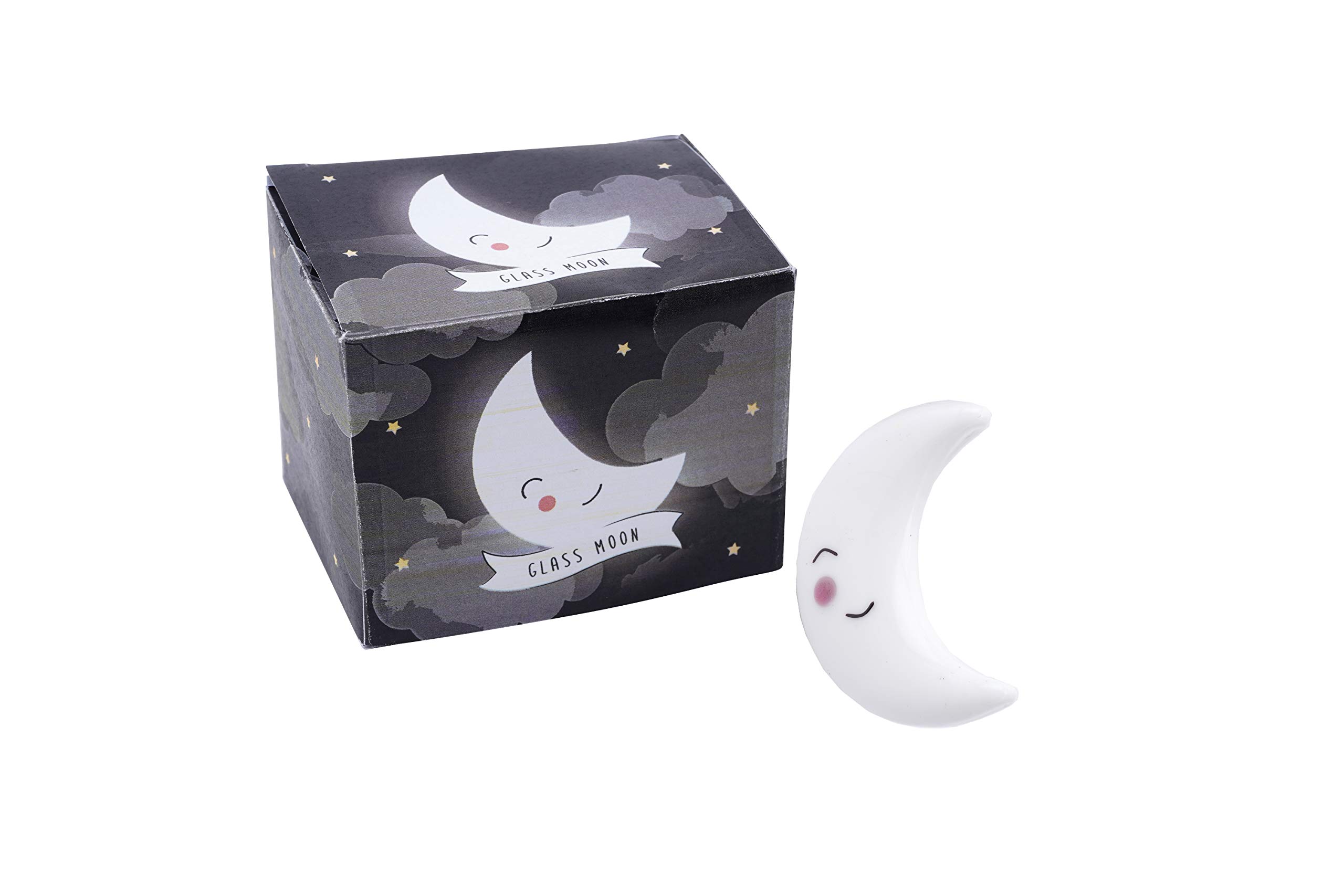 CGB Giftware | Smiling Happy Crescent Moon Glass Collectable Decorative Ornament 'Come Rain or Shine' Collection in Gift Box | GB04729