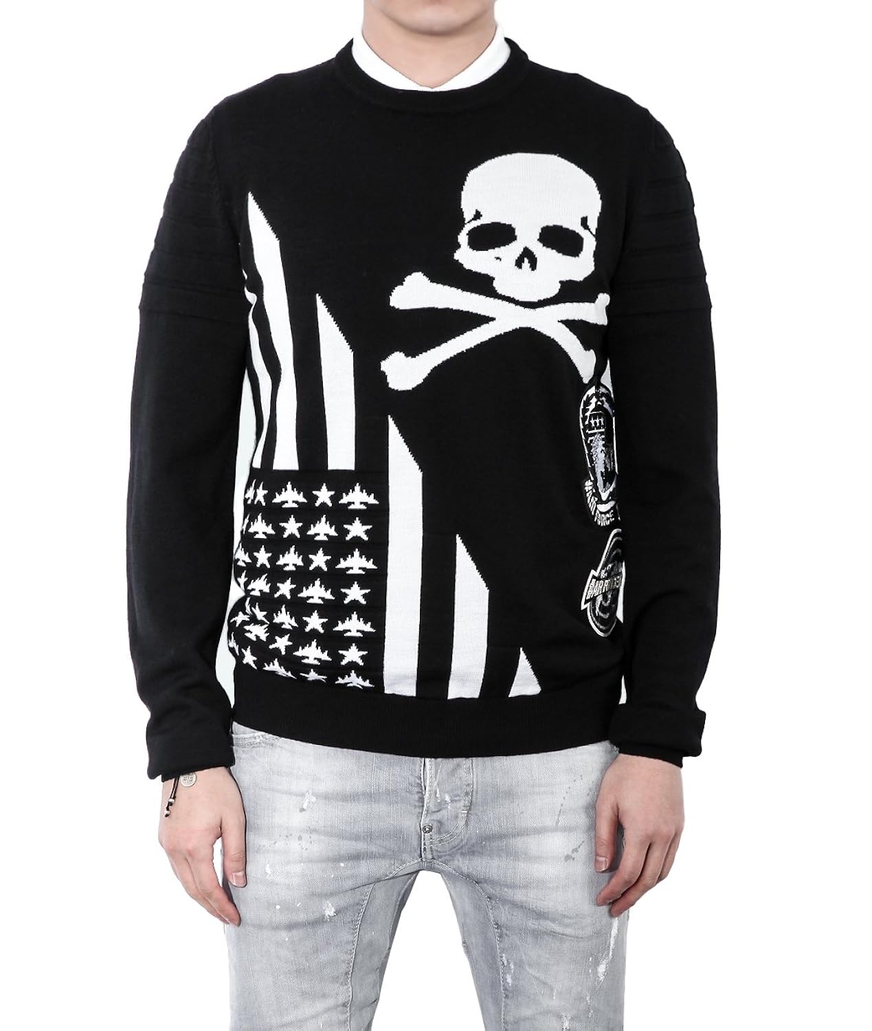 Wiberlux Philipp Plein Golden Rod Men's Embroidered Patch Skull Pattern