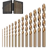 MACXCOIP 13Pcs(1/16"-1/4") Cobalt Drill Bit Set M35 HSS Jobber Length | for Hardened Metal, Stainless Steel, Cast Iron, Wood and Plastic, with Index Storage Case