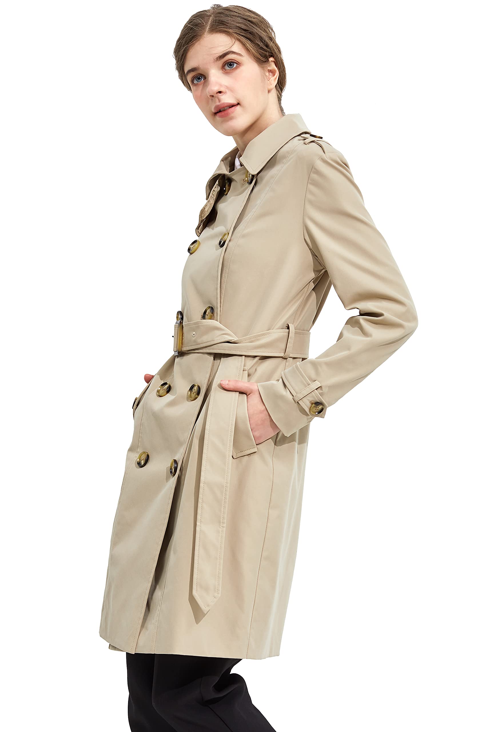 Orolay Women's Mid-length Trench Coat Double Breasted Dress Jacket Classic Lapel Slim Overcoat with Belt