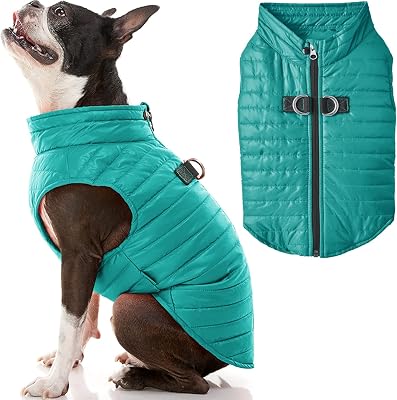 Puffer Weste Hundejacke – Türkis, Groß – Ultra Dünn Reißverschluss Windbreaker mit Dual D Ring Leine – Wasserabweisend Kleiner Hund Pullover Mantel – Hundekleidung für Kleine Hunde Junge oder