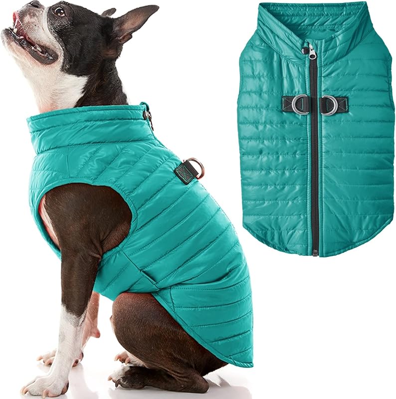 Puffer Weste Hundejacke – Türkis, Groß – Ultra Dünn Reißverschluss Windbreaker mit Dual D Ring Leine – Wasserabweisend Kleiner Hund Pullover Mantel – Hundekleidung für Kleine Hunde Junge oder