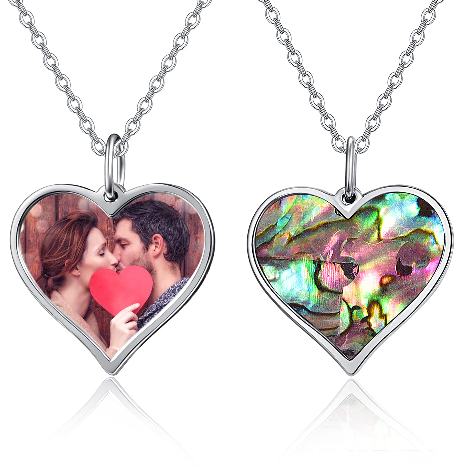 TANGPOET Locket Necklace for Women 925 Sterling Silver Abalone Heart Photo Picture Pendant Memorial Gifts for Mum Daughter Grandmother Family