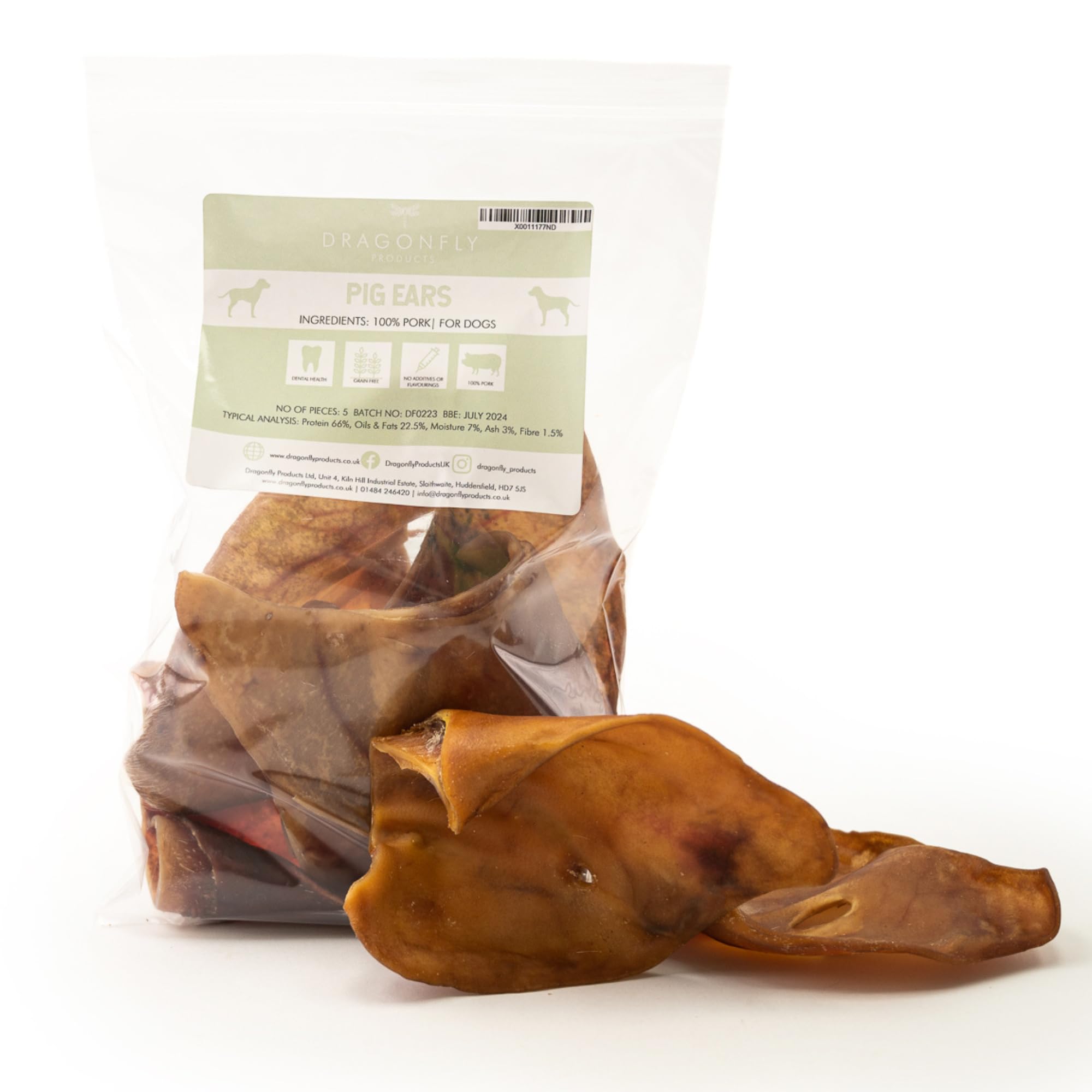 Dragonfly Products Pigs Ears For Dogs | 25 Large Pieces | British Whole Pork Ear Chew | Natural Raw Healthy Treat | Grain Free Long Lasting Snack