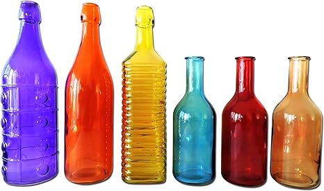 colored glass bottles 6 pieces colorful decorative vintage bottle for outdoor garden bottle tree or indoor home decor rainbow color set