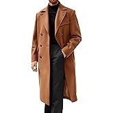 Runcati Mens Trench Coat Notch Lapel Double Breasted Peacoat Wool Blend Casual Long Overcoat