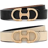 IAKING Women Reversible Leather Belt Two-in-One Ladies Belts with Gold Buckle for Jeans Pants Dresses