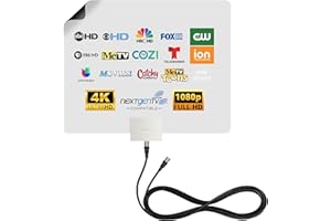 Mohu Leaf Plus Paper-Thin Indoor TV Antenna, Amplified, UHF VHF, 60-Mile Range, Multi-Directional, 4K 8K UHD, NEXTGEN TV - w/ 12 ft. Cable