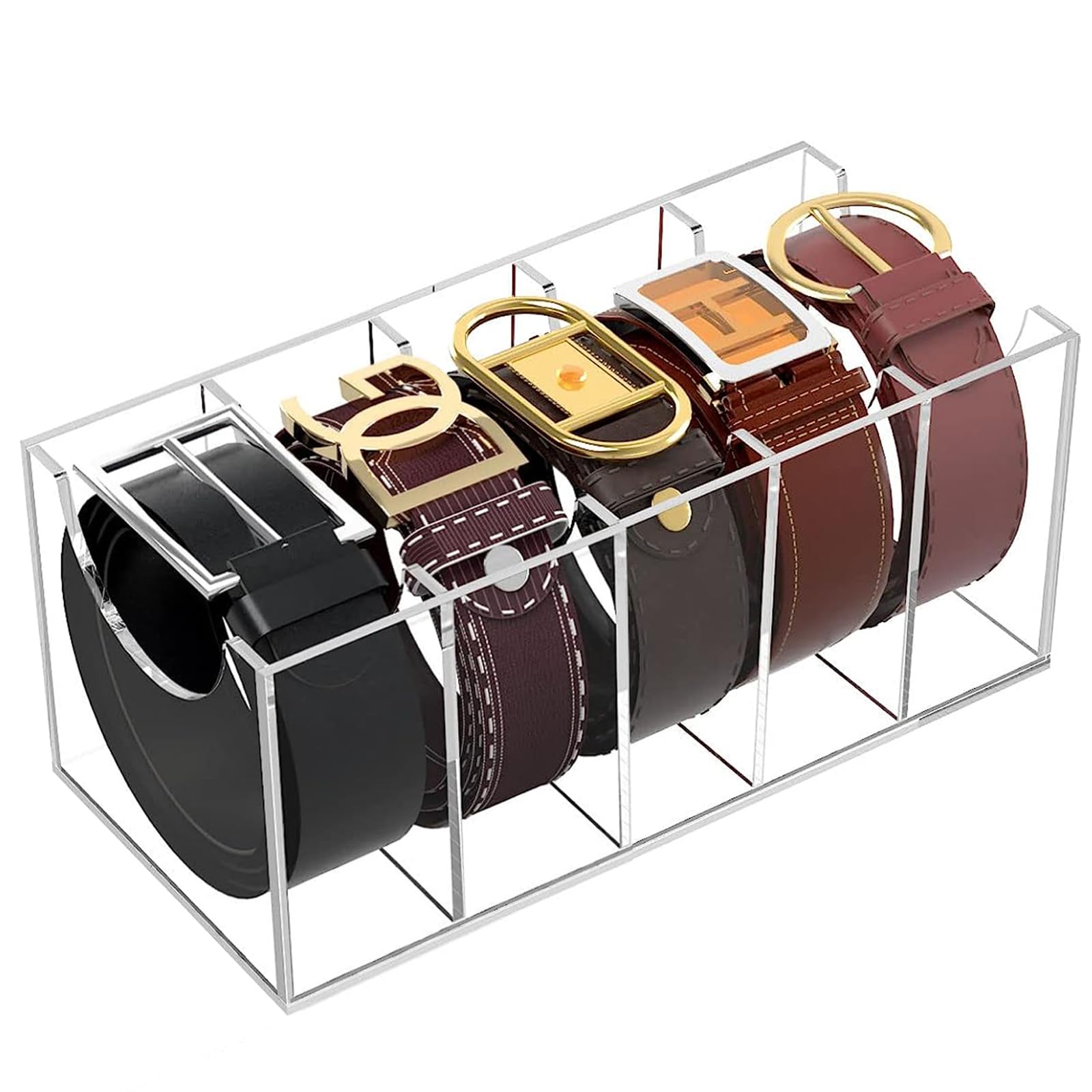 ANTEISI Belt organizer, 5 compartment, Acrylic belt organizer for closet and drawer storage, Art Deco style