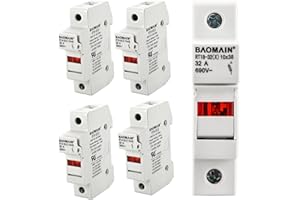 Baomain 5-Pack Cylindrical Fuse Holder RT18-32(X) 10 X 38mm Fuse Base Single Pole 35mm DIN Rail Mount 32A 690VAC with Indicator Light UR & CE Certified