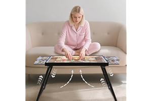 DOERPUZ Puzzle Table with Drawers Adjustable Height 1500pcs,Foldable for Storage 3 in 1 Jigsaw Puzzle Table with Legs,Puzzle Tables for Adults with Drawers
