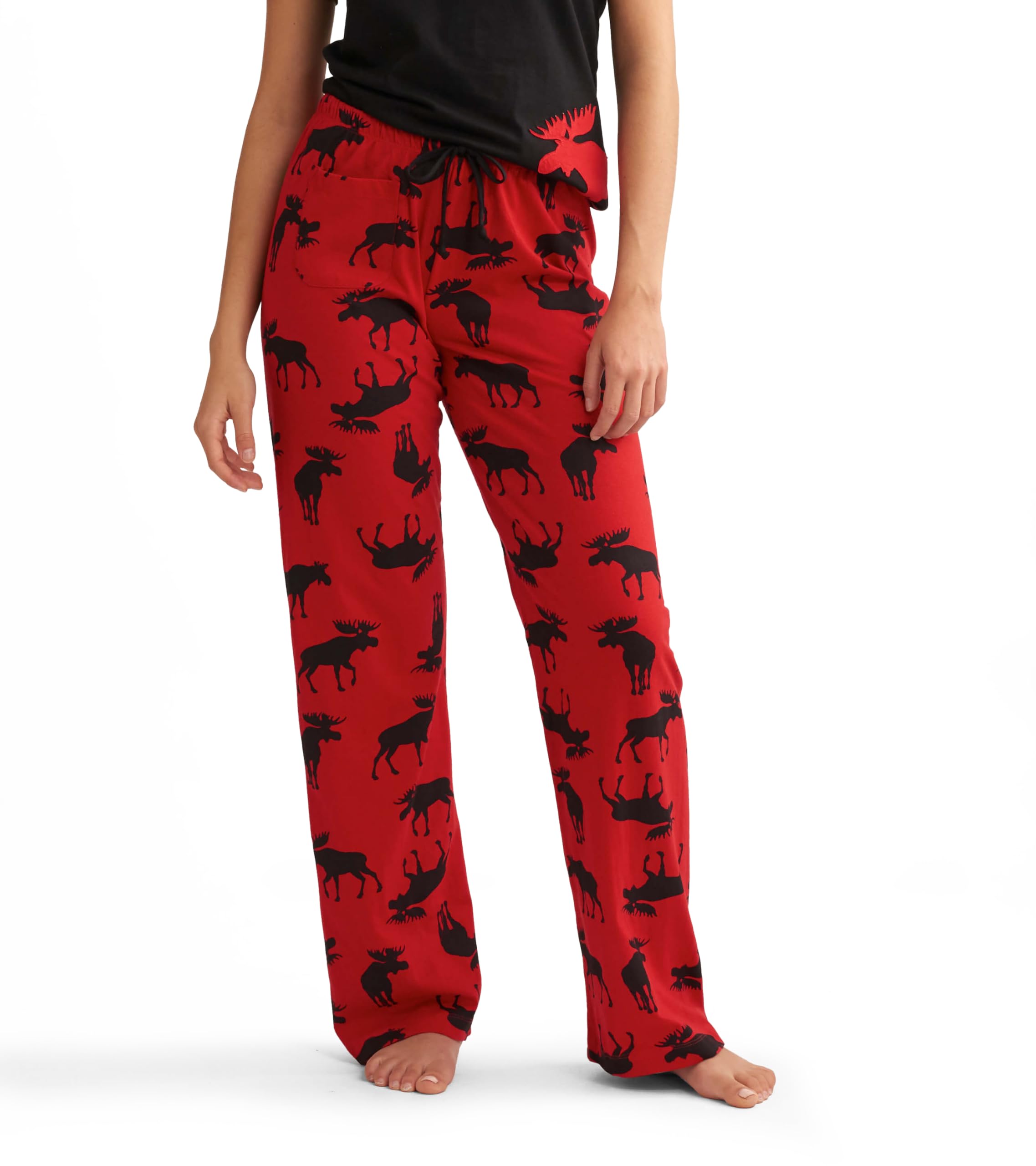 Little Blue House by Hatley Women’s Jersey Pajama Pants, Moose On Red, Large