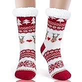 HONGTEYA Christmas Women Slippers Fuzzy Socks Winter Thick Warm Socks with Grippers Non Slip Soft Cozy Fleece Lining Christmas Gifts