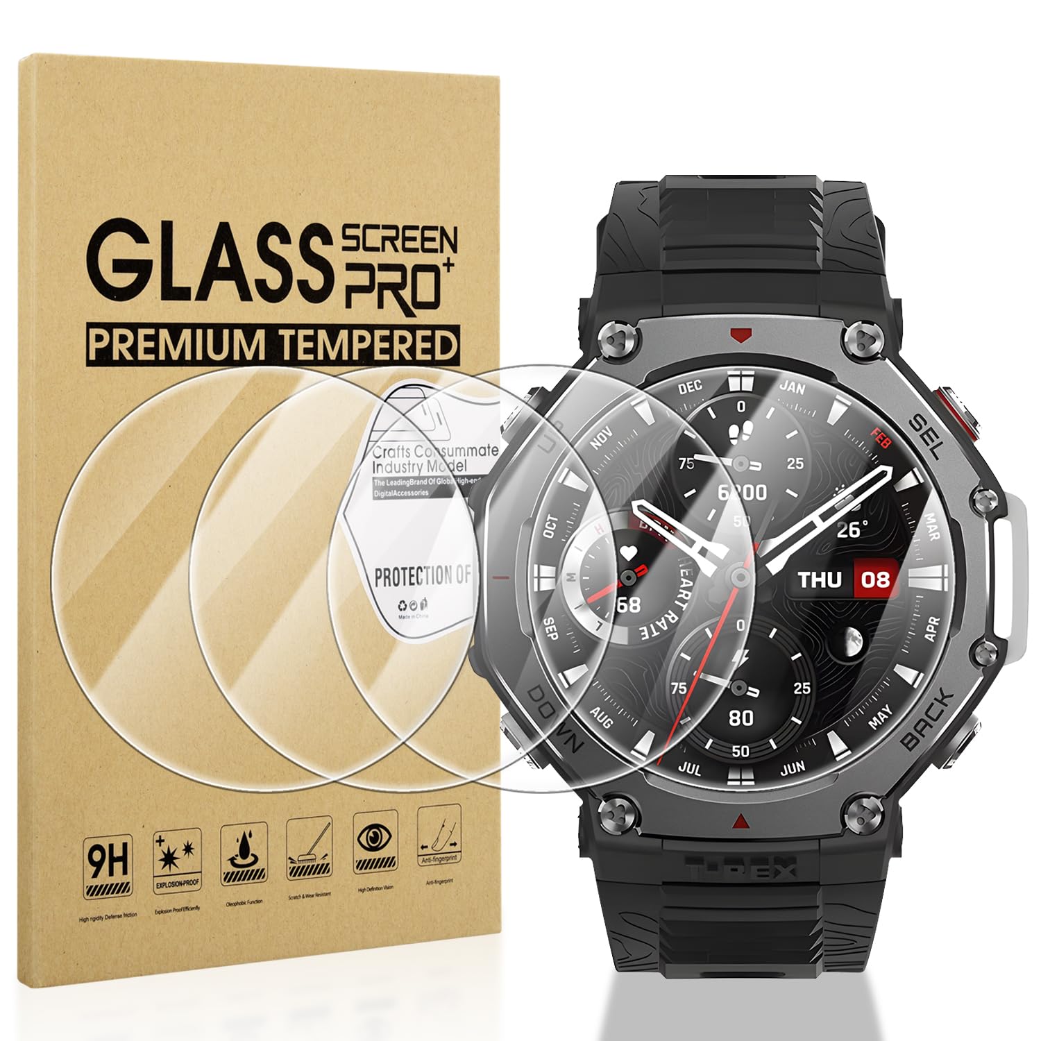 Photo 1 of Suoman 4-Pack for Amazfit T-Rex 3 Screen Protector, 2.5D 9H Hardness Anti-Scratch Tempered Glass Screen Protective Film