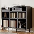Cozy Castle Record Player Stand, Turntable Shelf with Vinyl Storage up to 500 Albums, Vinyl Record Player Shelf with Power Outlet Sideboard Buffet Cabinet with Storage Accent Cabinet, Black