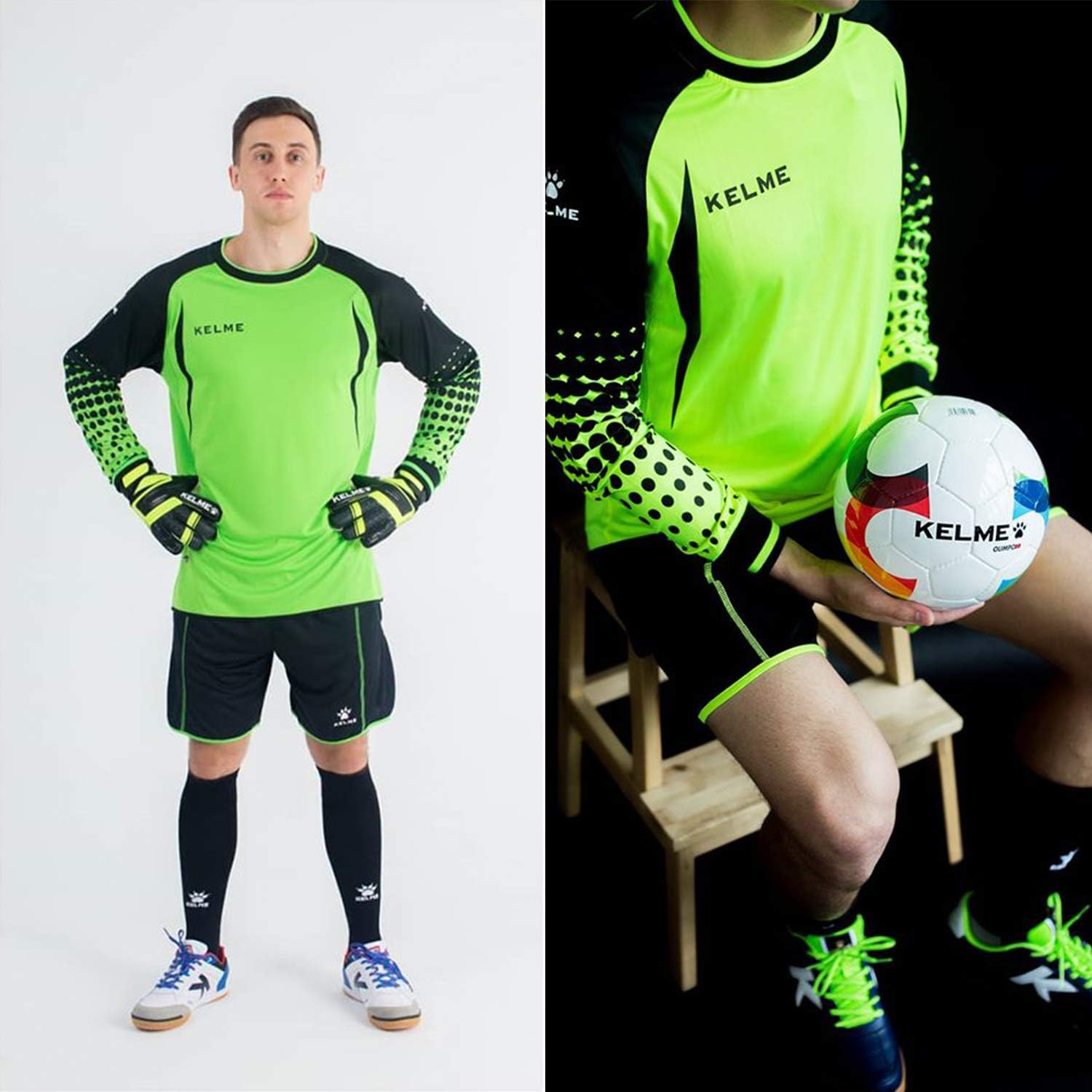 KELME Padded Goalkeeper Uniform, Men Soccer Goalie Shirts and Shorts, Youth Keeper Long Sleeve Jersey with Pants Set Bundle : Clothing