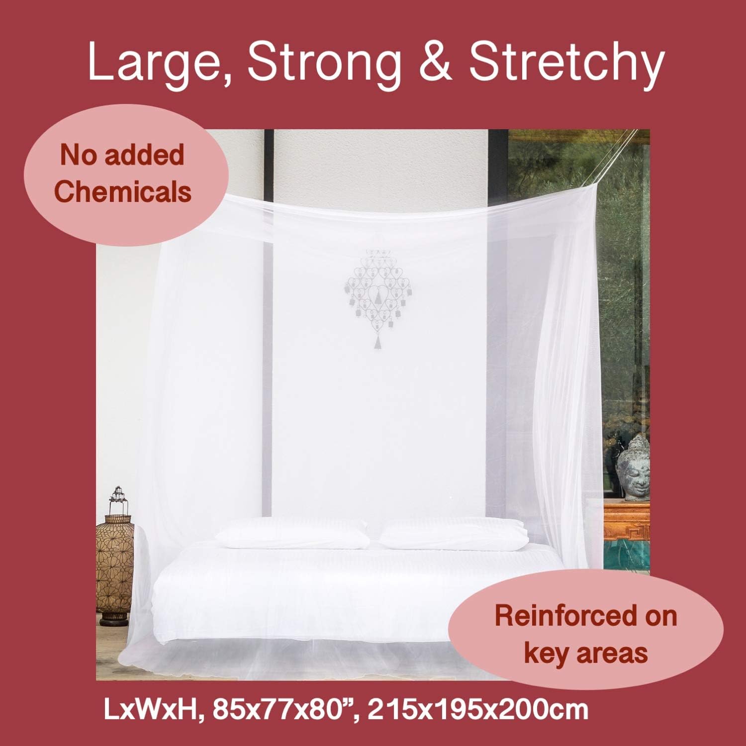 EVEN NATURALS Luxury Mosquito Net for Bed Canopy, XL Tent, Double to King, Camping Screen House, Finest Holes Mesh 300, Square Netting Curtain, 2 Entries, Easy to Install, Hanging Kit, Storage Bag…: Health & Personal Care