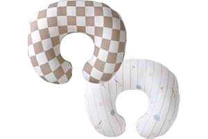 WIREIN 2-Pack Nursing Pillow Covers,Ultra-Soft Stretchy Breastfeeding Pillowcase for Baby Boys Girls, Fits 22.5"x18" Pillows,Removable Feeding Pillow Slipcovers for Newborn(Baseball & Brown Checkered)