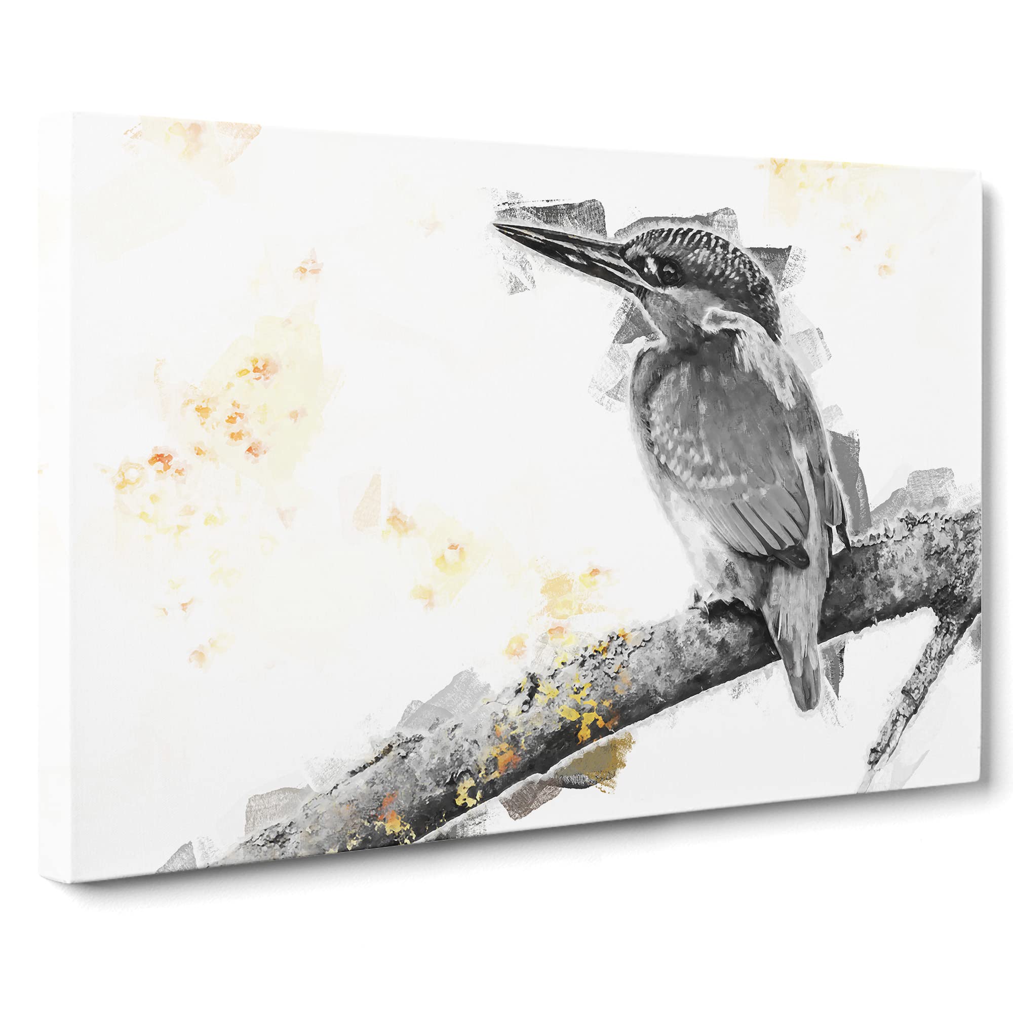Kingfisher Bird On A Branch Canvas Print | Gallery Wrapped 30mm Frame Wall Art | 20x14 inches | Ready to Hang | Modern Animals Picture | Living Room Bedroom Lounge Office