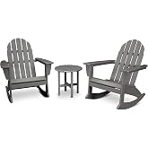 POLYWOOD Vineyard 3-Piece Adirondack Rocking Chair Set, Outdoor Patio Furniture with Side Table, Recycled Plastic, Fade-Proof Front Porch Rockers for Adults, Slate Grey