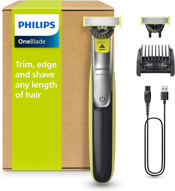 OneBlade 360 Face - elektrischer Rasierer & Trimmer, 2x 360 Klingen, verstellbarer 5-in-1-Trimmaufsatz, Nass- & Trockenrasur, Akku-USB, fürs Gesicht (QP2734/30)