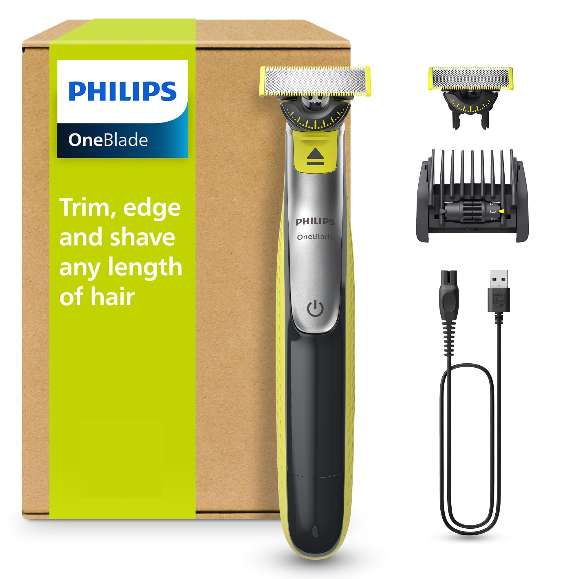 PHILIPS OneBlade 360 Face - elektrischer Rasierer & Trimmer, 2x 360 Klingen, verstellbarer 5-in-1-Trimmaufsatz, Nass- & Trockenrasur, Akku-USB, fürs Gesicht (QP2734/30)