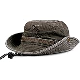 KeepSa Sun Hat for Men, Cotton Embroidery Summer Outdoor Sun Protection Wide Brim Bucket Hat Foldable Safari Boonie Hat