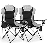Camping Chairs for Adults, Heavy Duty Camping Chairs 2 Pack, Folding Chairs for Outside, Support 380 LBS, Portable Travel Outdoor Camp Chair with Cup Holder & Cooler Bag, Sports Chairs for Baseball